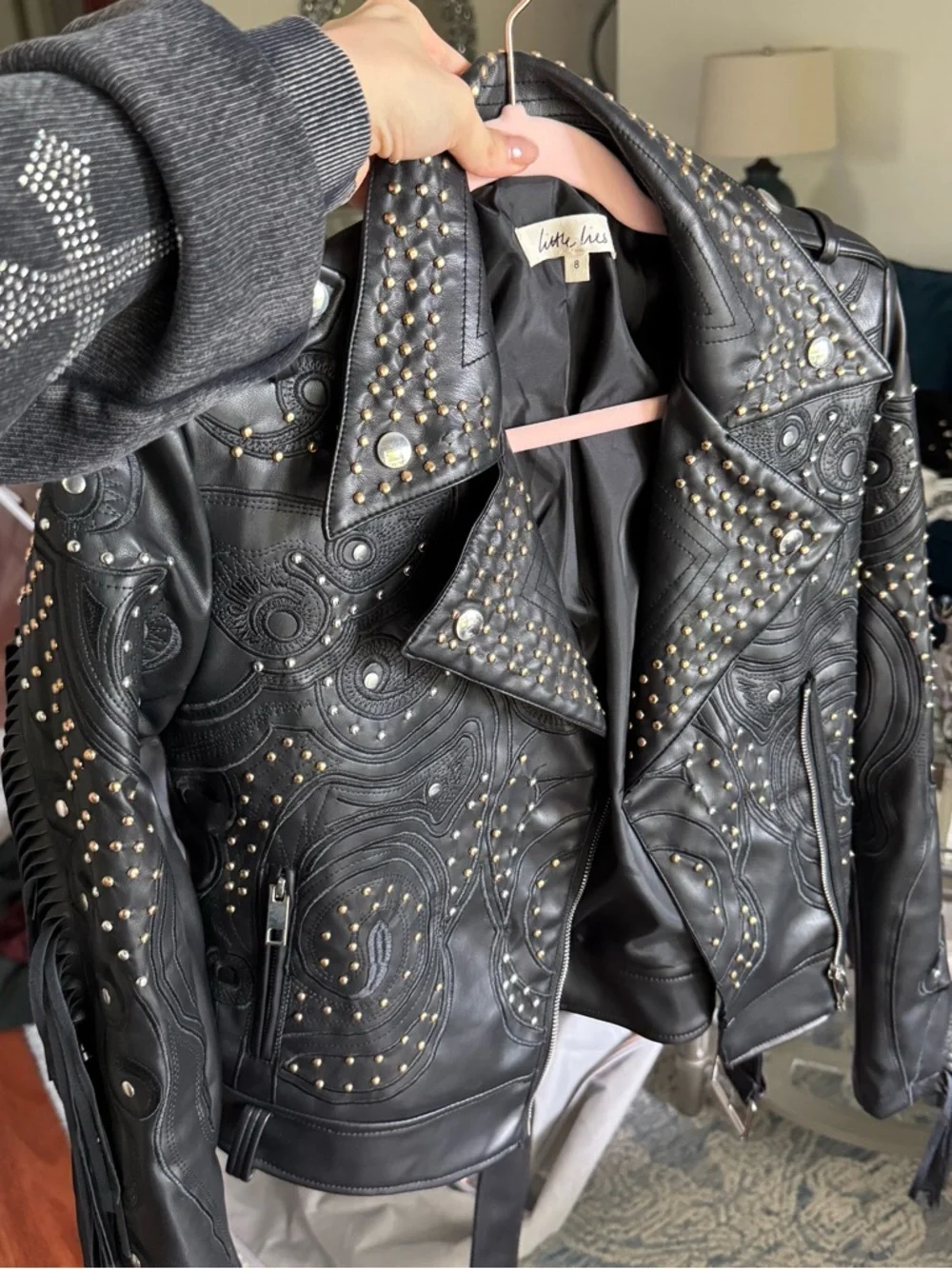 Little Lies fringed leather jacket size small - Picture 4 of 5